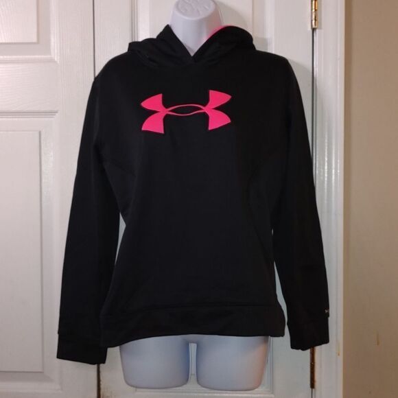 Under Armour  Storm black  loose sweatshirt hoodie pink logo Sz Youth XL - Picture 1 of 5